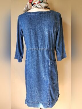 The Vermont Country Store Dress XL Medium Wash Denim Midi Pockets 3/4 Sleeve Lag